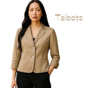 Talbots Women's Metallic Tan Linen Blazer NWOT Size 4